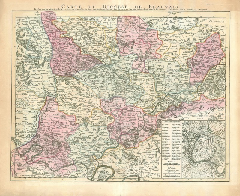 Map, Carte du diocese de Beauvais, Guillaume Delisle (1675-1726), Copperplate print