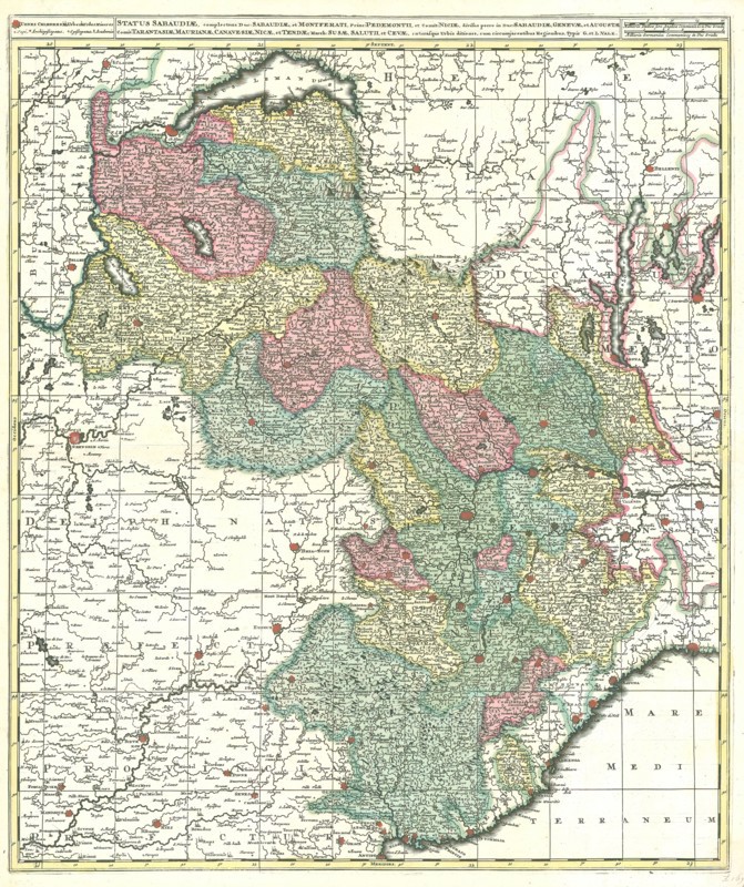 Map, Status Sabaudiae, Gerhard Valk (-1726), Copperplate print