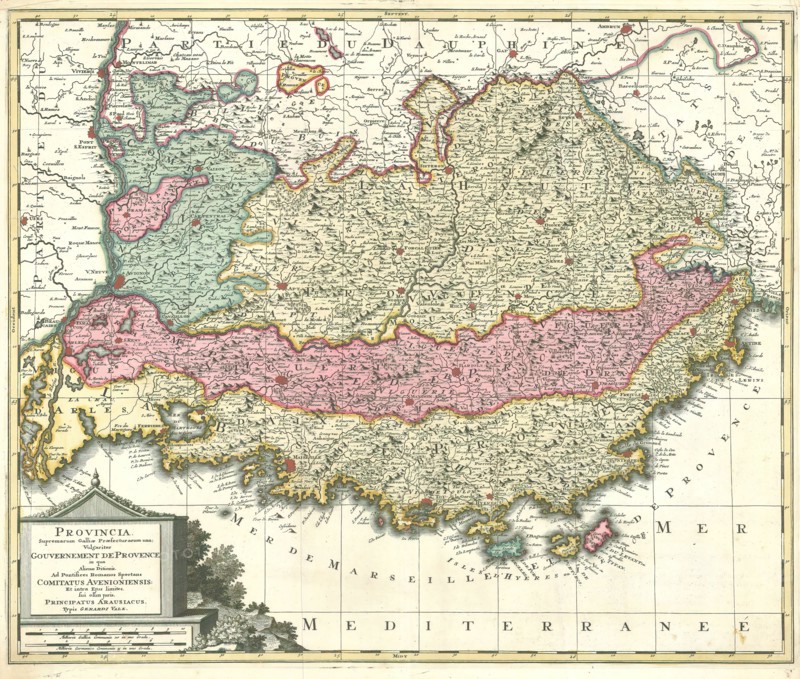 Map, Provincia supremarum Galliae praefecturarum una vulgariter gouvernement de Provence, Copperplate print