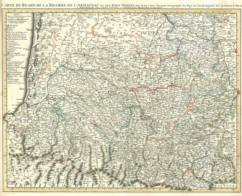 Map, Carte du Bearn de La Bigorre de l'Armagnac et des pays voisins, Guillaume Delisle (1675-1726), Copperplate print