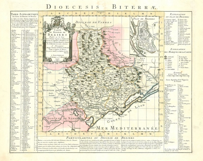 Map, Carte du diocese de Beziers, Guillaume Delisle (1675-1726), Copperplate print