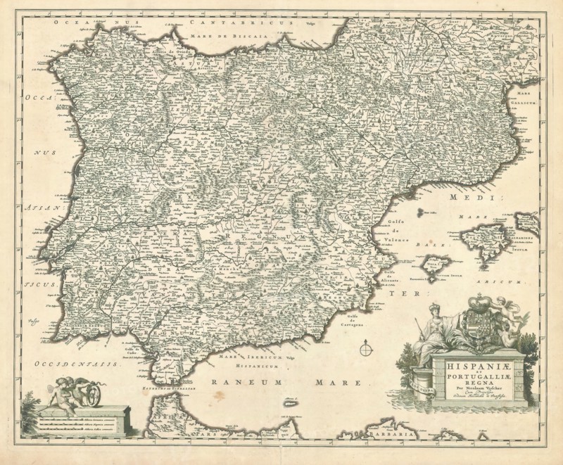 Map, Hispaniae et Portugalliae regna, Nicolaes Jansz. Visscher (1618-1679), Copperplate print