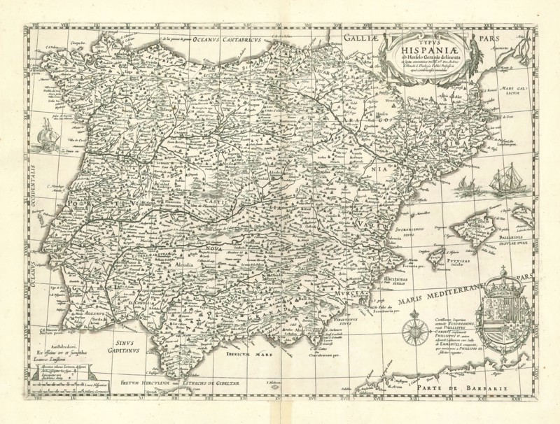 Map, Typvs Hispaniæ, Hessel Gerritsz (1581-1632), Copperplate print