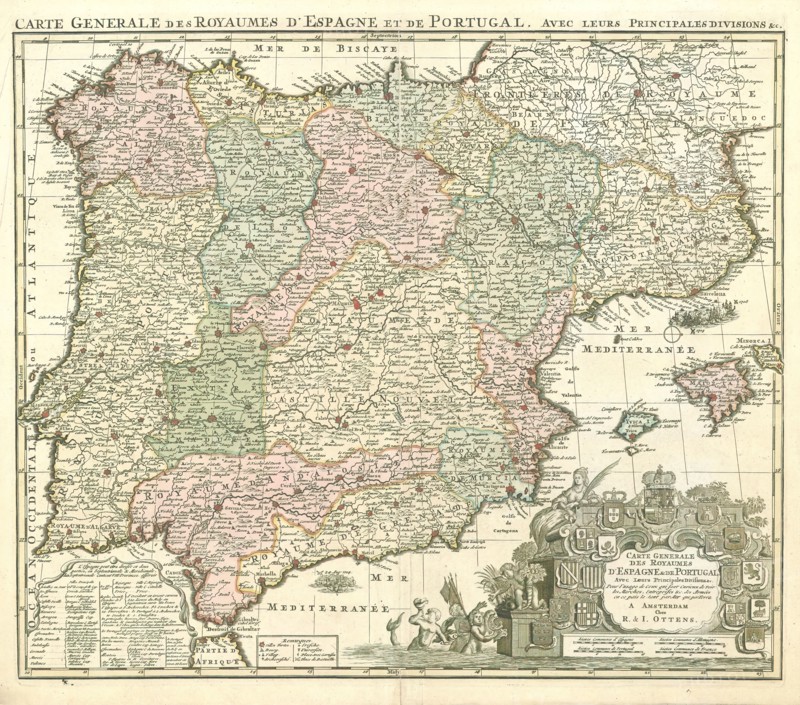 Map, Carte generale des royaumes d'Espagne & de Portugal avec leurs principales divisions &c., Copperplate print