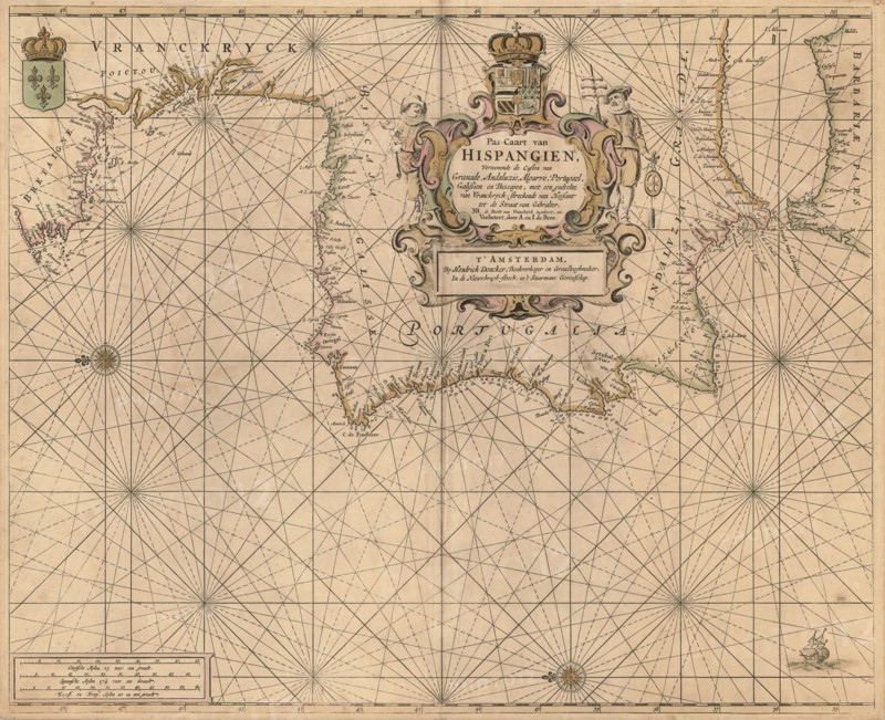 Map, Pas-caart van Hispangien, A. de Bree (1658 fl.), Copperplate print