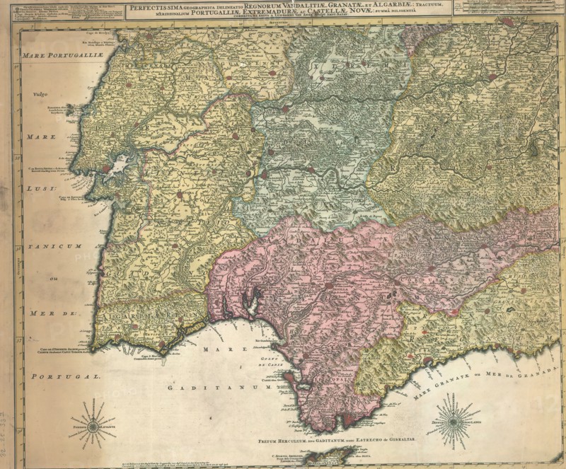 Map, Perfectissima geographica delineatio Regnorum Vandalitiae, Granatae, et Algarbiae; tractuum, Meridionalium Portugalliae Extremadurae ac Castellae Novae:, Luggert van Anse, Copperplate print