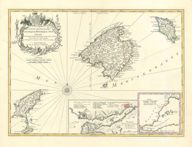 Map, Carte des isles de Maiorque Minorque et Yvice, Jacques Nicolas Bellin (1703-1772), Copperplate print