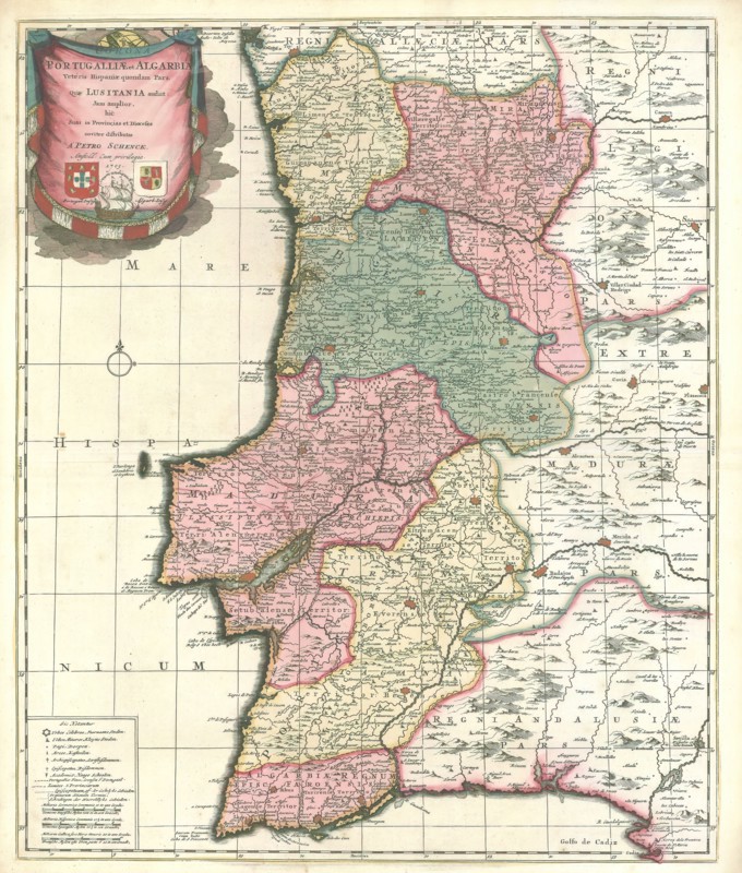 Map, Corona Portugalliae et Algarbiae, Petrus Schenk (1693-1775), Copperplate print
