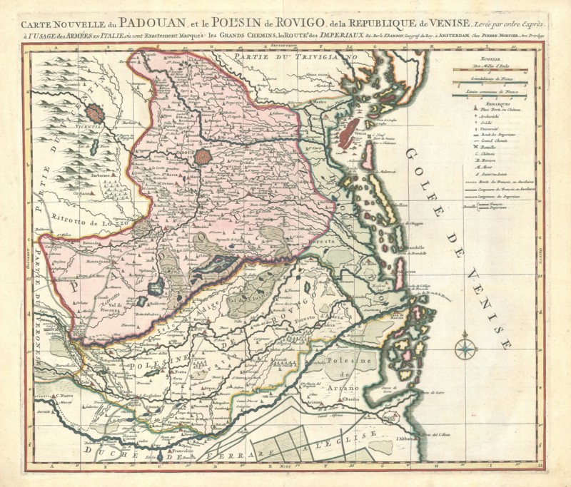 Map, Carte nouvelle du Padouan, et le Polesin de Rovigo, de la Republique de Venise, Guillaume Sanson (-1703), Copperplate print