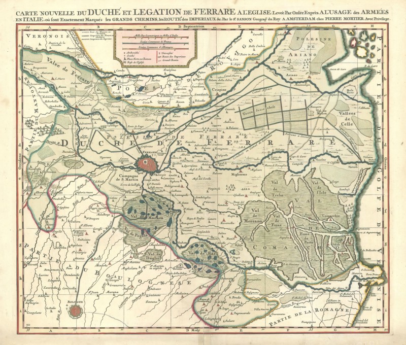 Map, Carte nouvelle du duché et legation de Ferrare a l'Eglise, Guillaume Sanson (-1703), Copperplate print