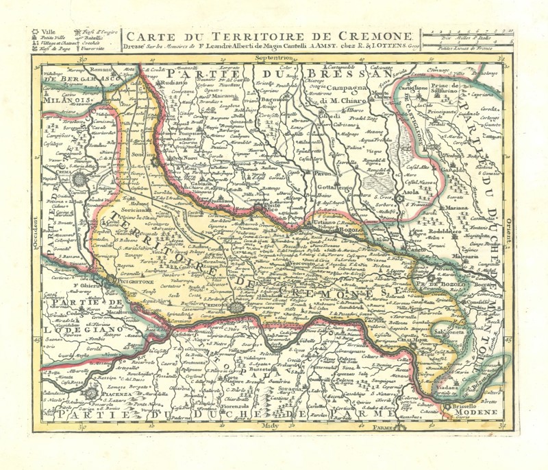 Map, Carte du territoire de Cremone, Giovanni Antonio Magini (1555-1617), Copperplate print