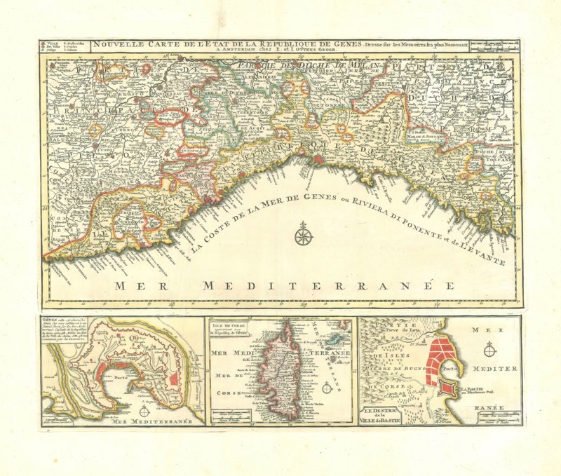 Map, Nouvelle carte de l'etat de la republica de Genes, Copperplate print