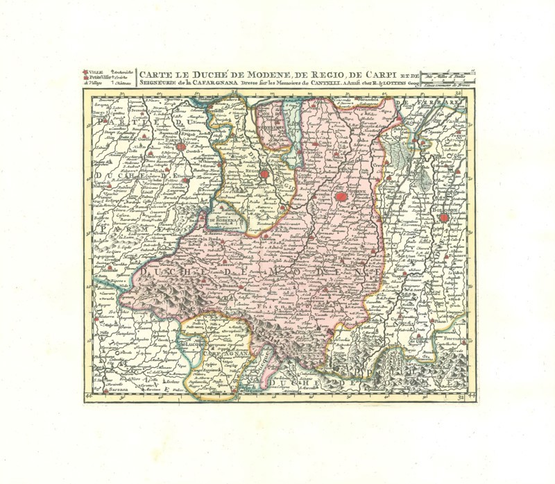 Map, Carte le duché de Modene, de regio, de Carpi et de seigneurie de la Cafargnana, Copperplate print