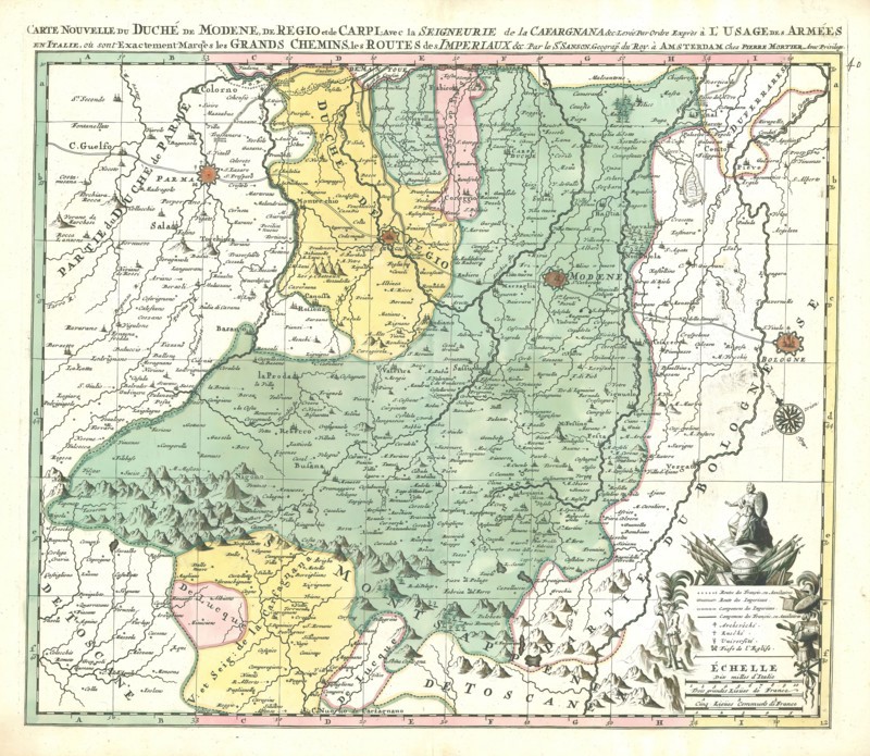 Map, Carte nouvelle du duché de Modene, de regio et de Carpi, avec la seigneurie de la Cafargnana &c, Guillaume Sanson (-1703), Copperplate print