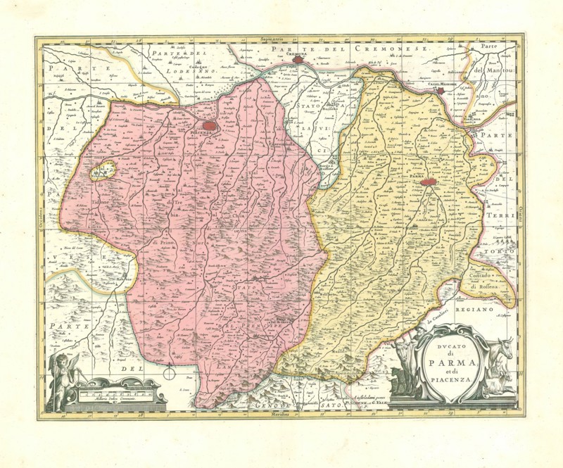 Map, Dvcato di Parma, et di Piacenza, Copperplate print