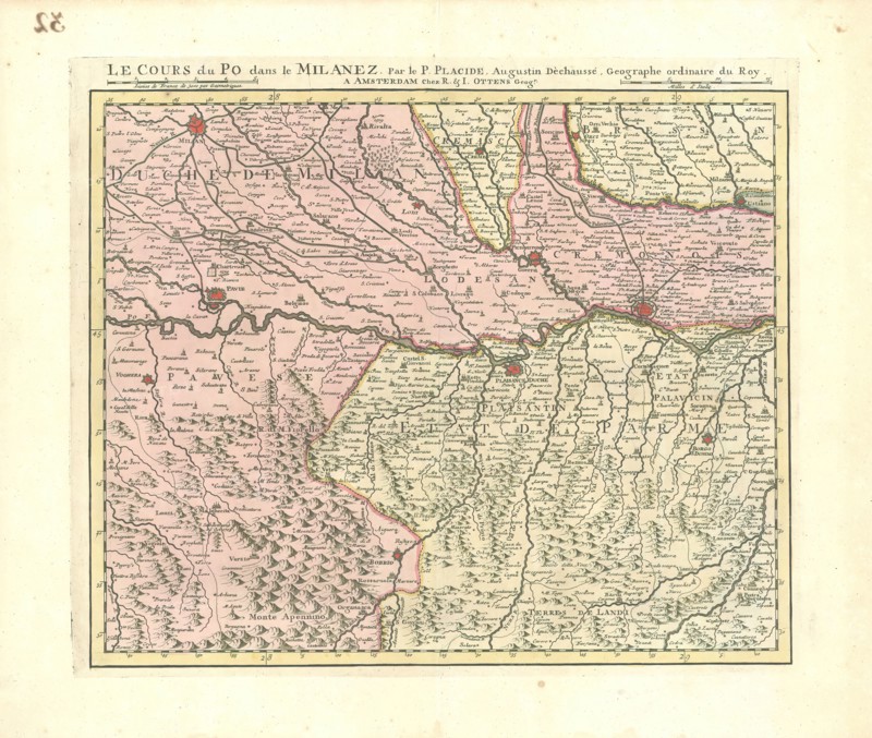 Map, Le cours du Po dans le Milanez, Placide de Sainte Hélène (1648-1734), Copperplate print