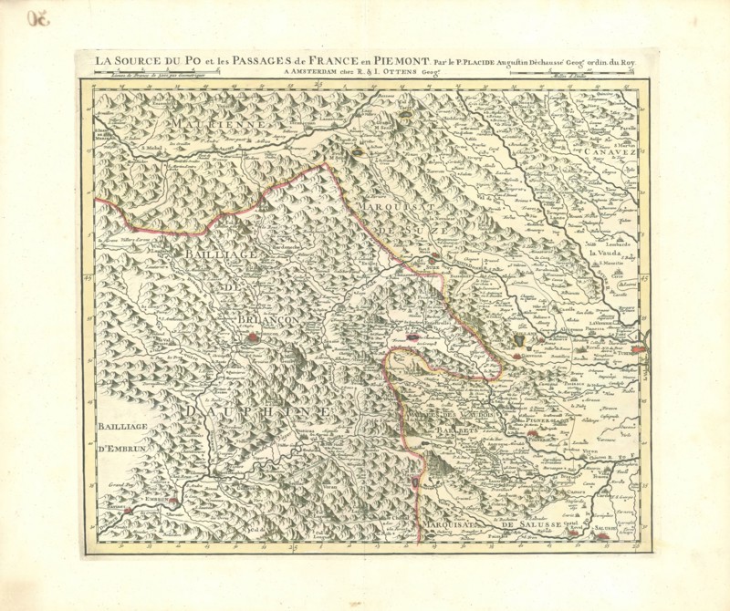 Map, Le cours du Po et les passages de France en Piemont, Placide de Sainte Hélène (1648-1734), Copperplate print