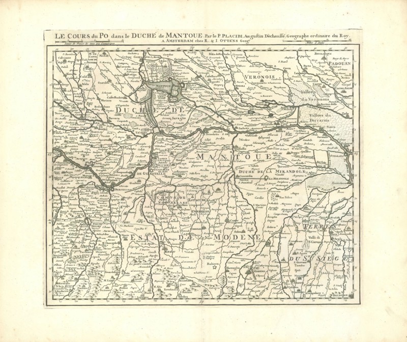 Map, Le cours du Po, dans le duché de Mantoue, Placide de Sainte Hélène (1648-1734), Copperplate print