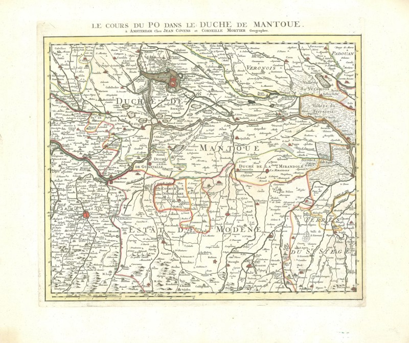Map, Le cours du Po dans le duché de Mantoue, Placide de Sainte Hélène (1648-1734), Copperplate print