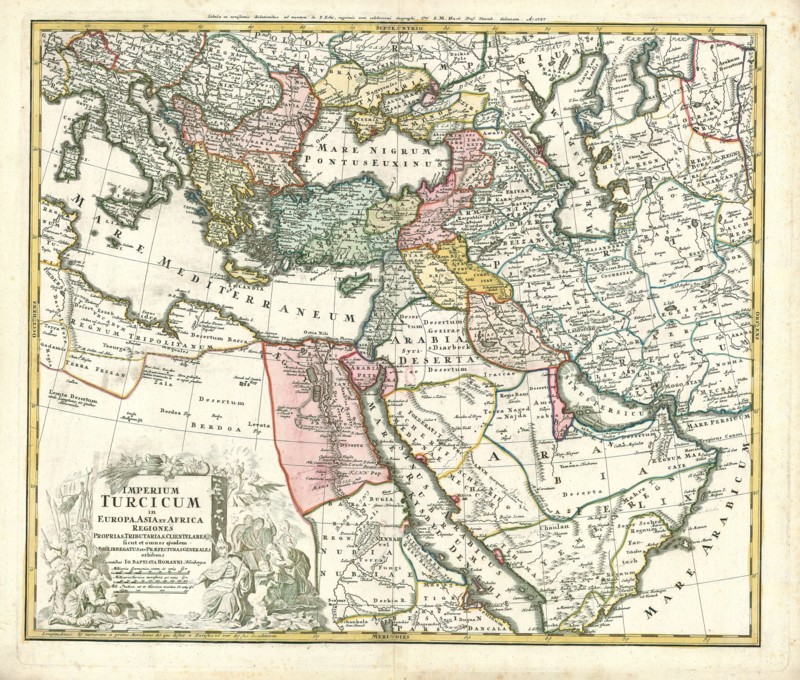 Map, Imperium Turcicum in Europa, Asia et Africa, Johannes Matthias Hasius (1684-1742), Copperplate print