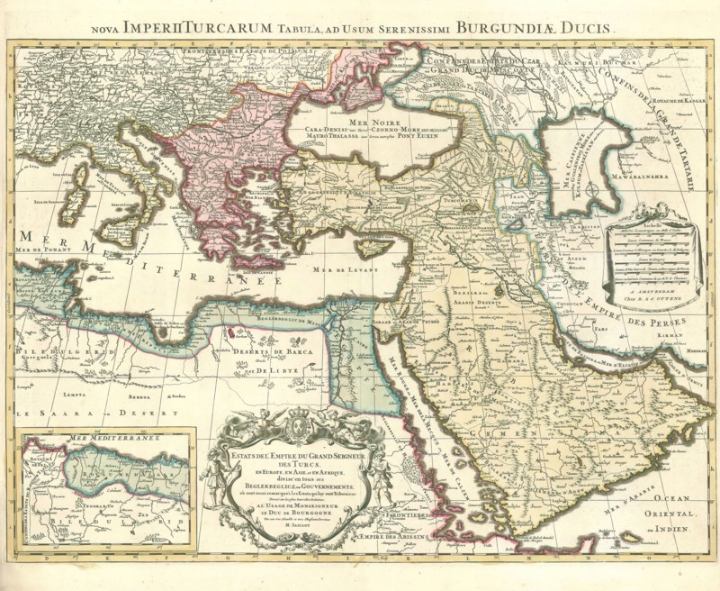 Map, Estats de l'empire du grand seigneur des Turcs, en Europe, en Asie, et en Afrique, Hubert Jaillot (1632-1712), Copperplate print