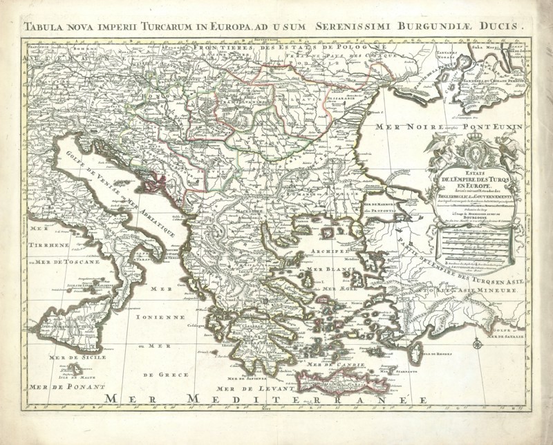 Map, Estats de l'Empire des Turqs en Europe, Hubert Jaillot (1632-1712), Copperplate print
