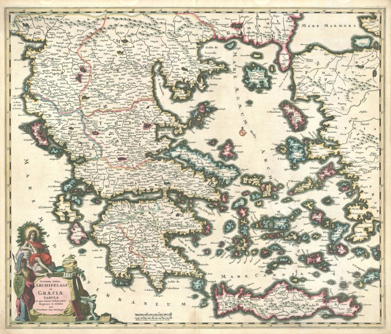Map, Accurata totius archipelagi et Graeciae universae tabula in qua omnes subjacentes regiones et insulae, Justus Danckertsz (1635-1701), Copperplate print