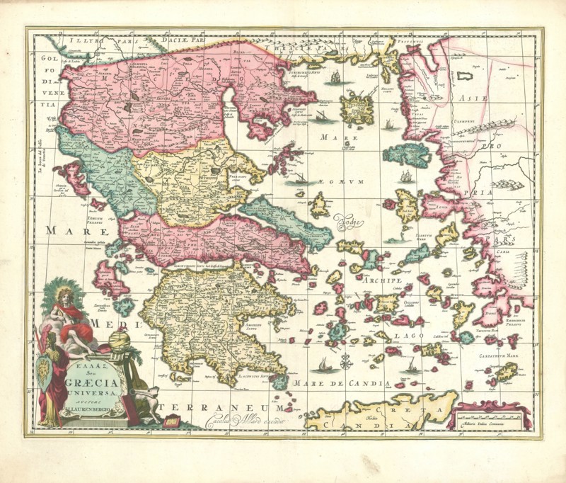 Map, Hellas seu Graecia universa, Johann Lauremberg (1590-1658), Copperplate print