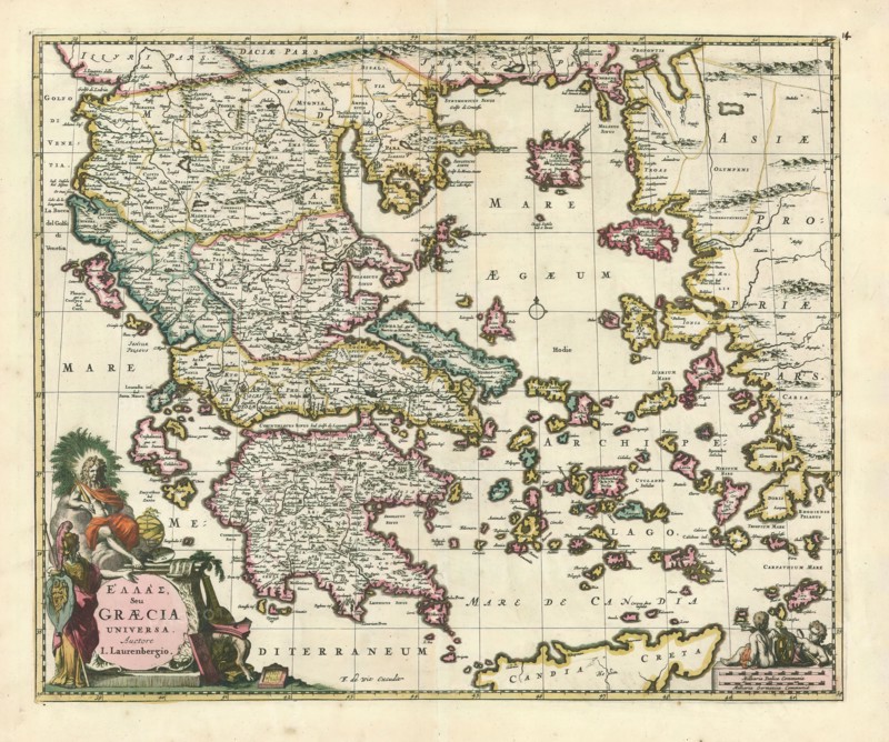 Map, Hellas seu Graecia universa, Frederick de Wit (1630-1706), Copperplate print