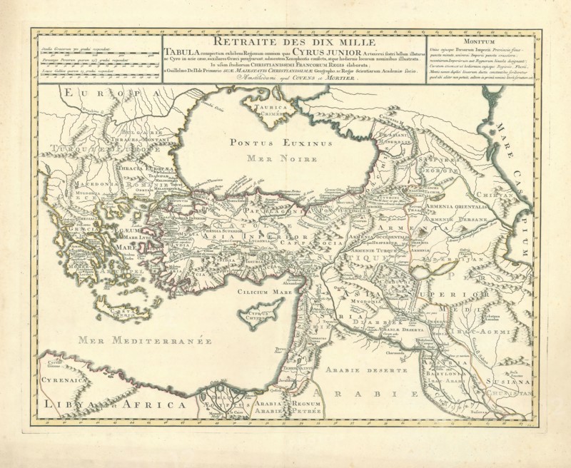 Map, Retraite des dix mille, Guillaume Delisle (1675-1726), Copperplate print