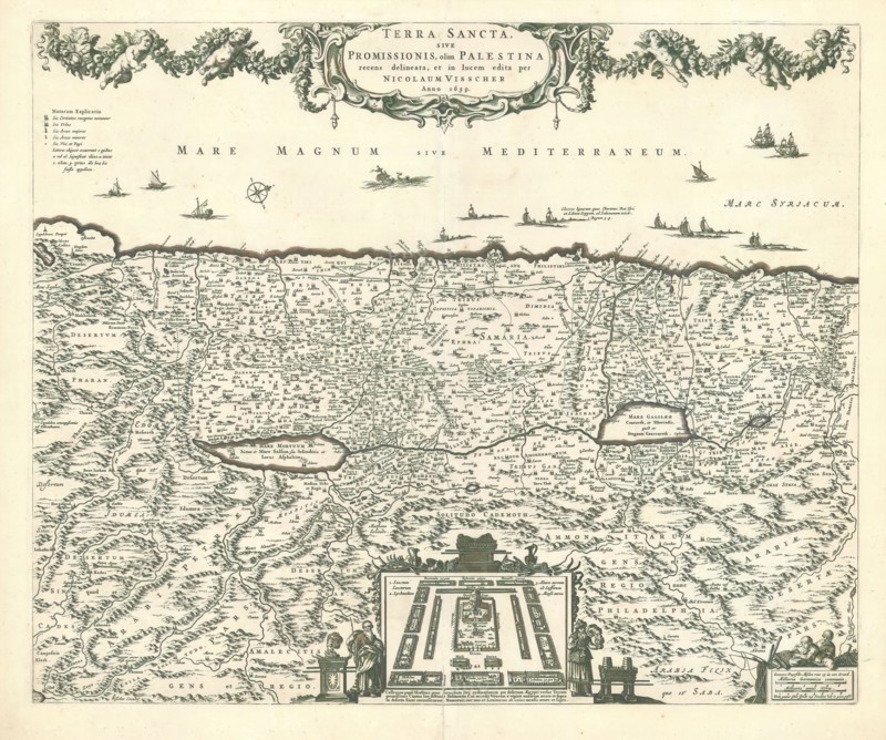 Map, Terra Sancta, sive Promissionis, olim Palestina, Nicolaes Jansz. Visscher (1649-1702), Copperplate print