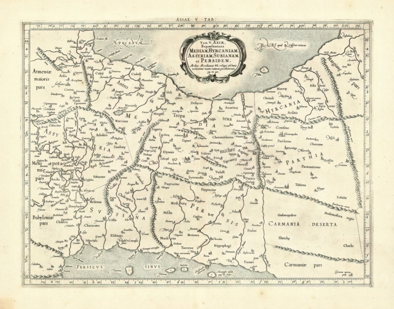 Map, Tab. V. Asiae, repraesentans Mediam, Hyrcaniam, Assyriam, Susianam, ac Persidem, Copperplate print