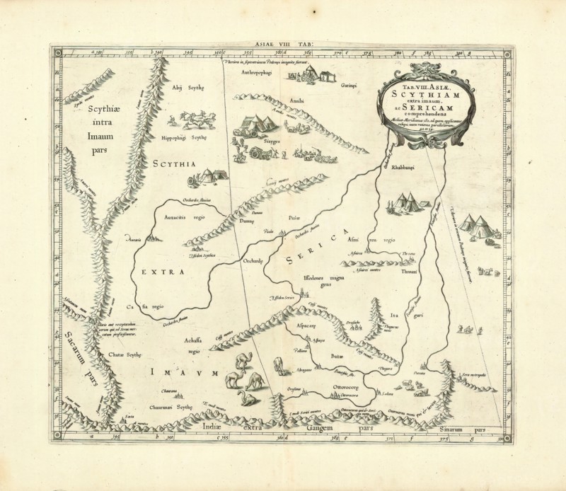 Map, Tab. VIII. Asiae, Scythiam extra imaum, ac Sericam comprehendens ..., Copperplate print