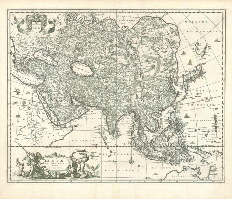 Map, Asiae nova delineatio, Nicolaes Jansz. Visscher (1649-1702), Copperplate print