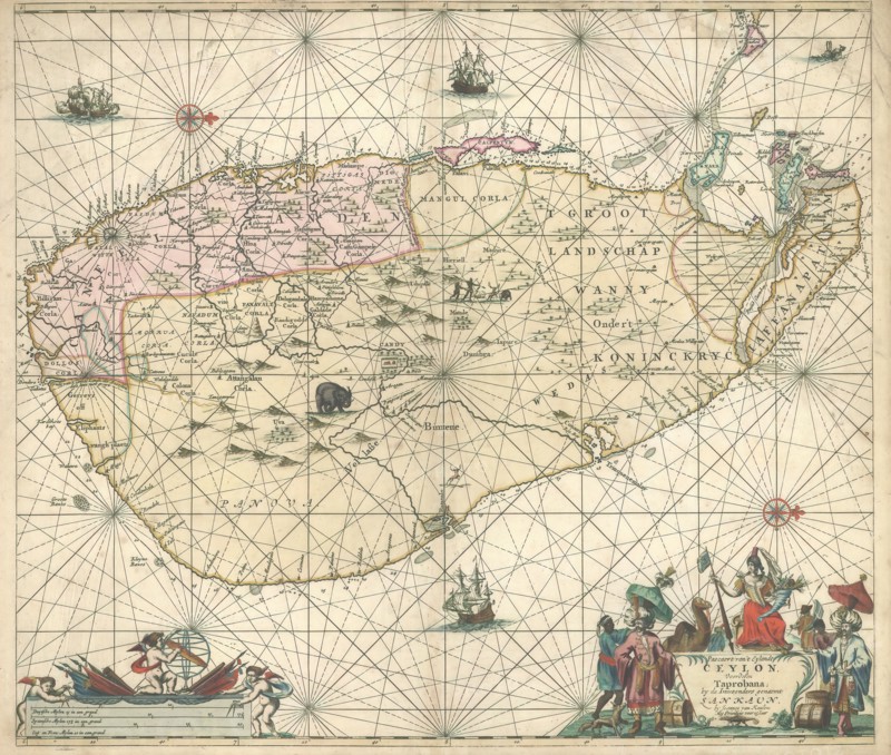 Map, Pascaert van 't eylandt Ceylon, voordesen Taprobana; b? de inwoonders genaemt Lankaun, Copperplate print