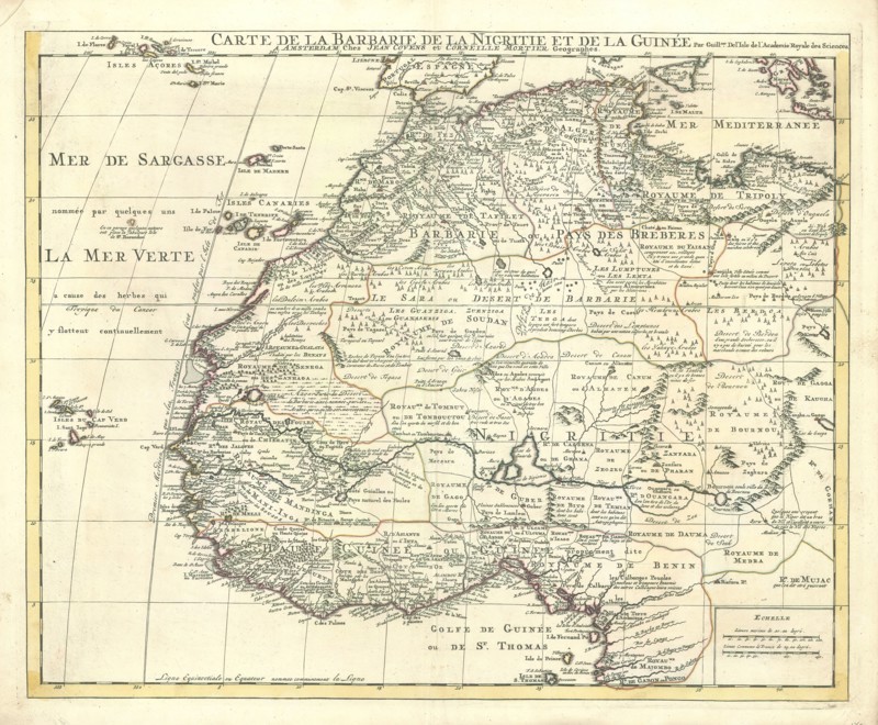 Map, Carte de la Barbarie de la Nigritie et de la Guinée, Guillaume Delisle (1675-1726), Copperplate print