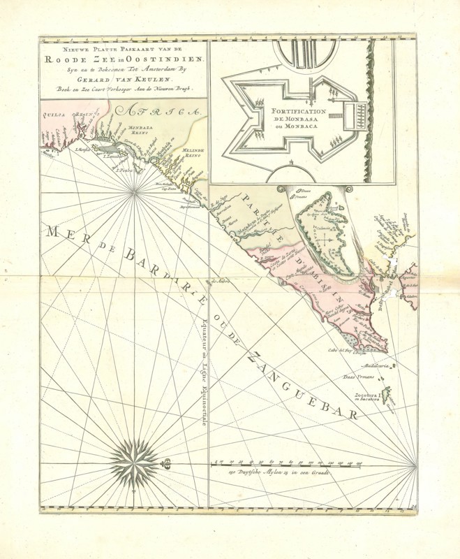 Map, Nieuwe platte paskaart van de Roode Zee in Oostindien, Copperplate print