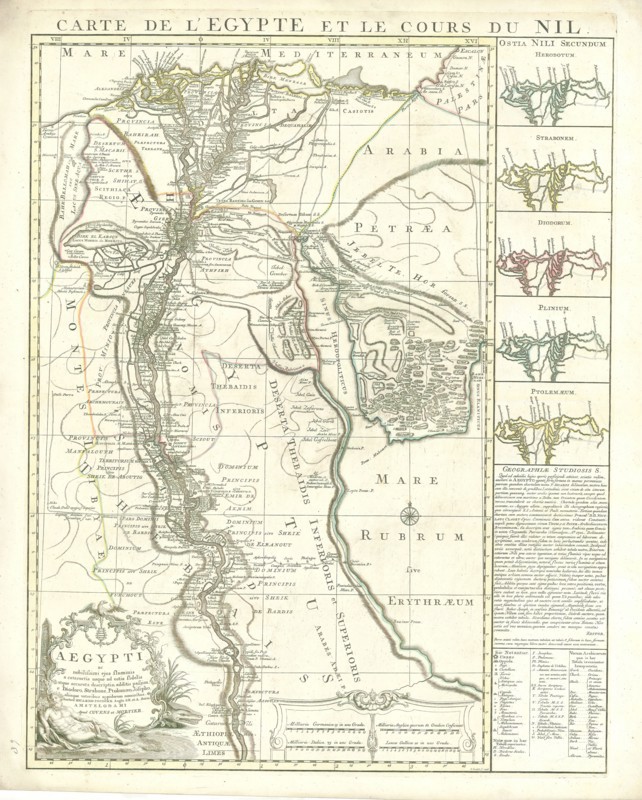 Map, Aegypti ac noblissimi ejus fluminis a cataractis usque ad ostia fidelis atque accurata descriptio, additis passim, e Diodoro, Strabone, Ptolomeao, Josepho, aliisque veteribus oppidorum nominibus, Richard Pococke, Copperplate print