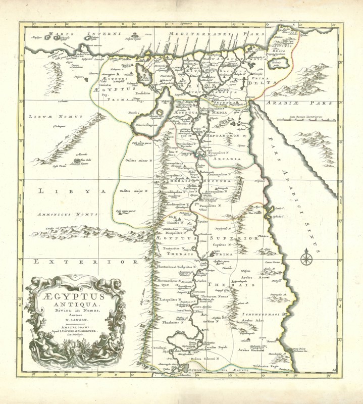 Map, Ægyptus Antiqua, divisa in Nomos, Nicolas Sanson (1600-1667), Copperplate print