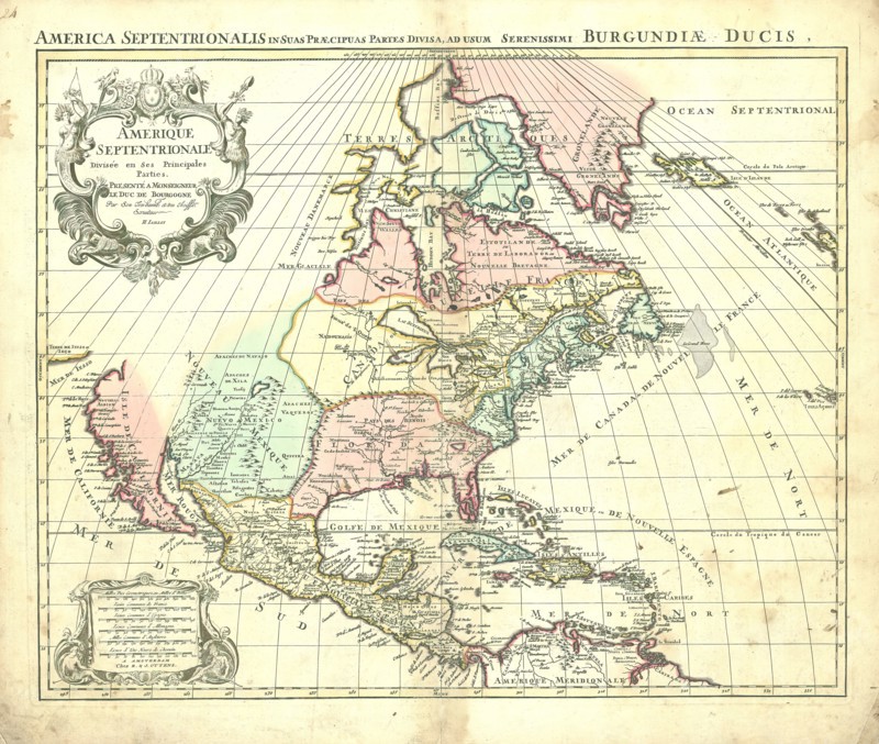 Map, Amerique Septentrionale divisée en ses principales parties, Hubert Jaillot (1632-1712), Copperplate print
