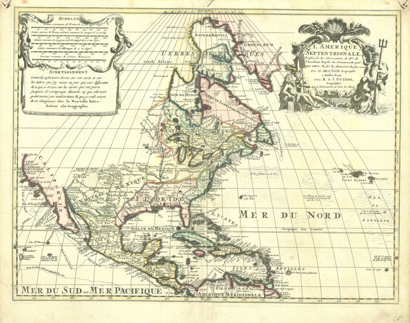 Map, L'Amerique septentrionale, Guillaume Delisle (1675-1726), Copperplate print