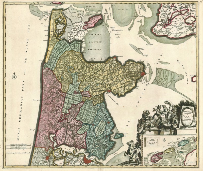 Map, Hollandiae Septentrionalis & Frisiae Occidentalis accuratissima delineatio, Joachim Ottens (1663-1719), Copperplate print