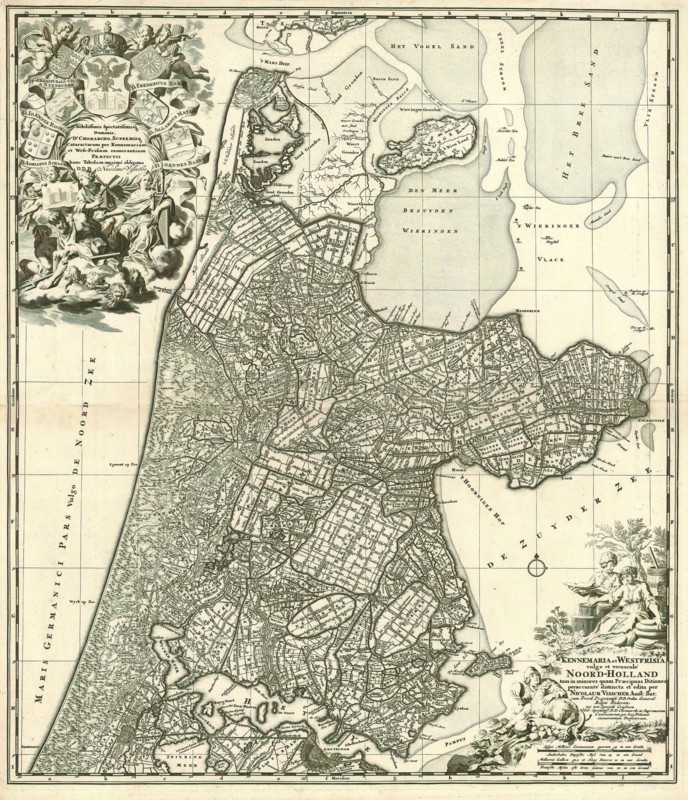 Map, Kennemaria et Westfrisia vulgo et vernaculé Noord-Holland tam in minores quam praecipuas ditiones peraccuraté distincta et edita, Nicolaes Jansz. Visscher (1649-1702), Copperplate print