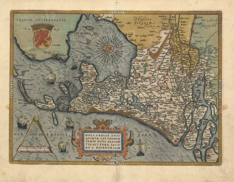 Map, Hollandiae antiqvorvm Catthorvm sedis nova descriptio, Jacob van Deventer (c. 1505-1575), Copperplate print