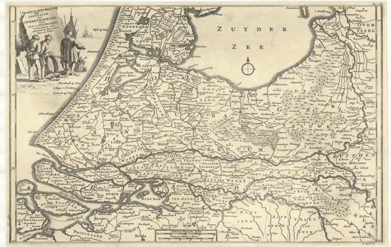 Map, Kaart van Zuyd Holland met aanwyzing der overstrooming door eys en dykbraaken, in den jaare 1726, omtrent de maanden jan. en febr., Jan Goeree (1670-1731), Copperplate print