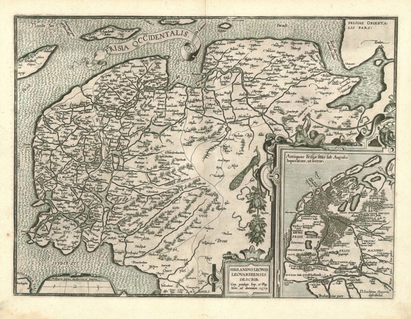 Map, Frisia Occidentalis, Sibrandus Leo (-1588), Copperplate print