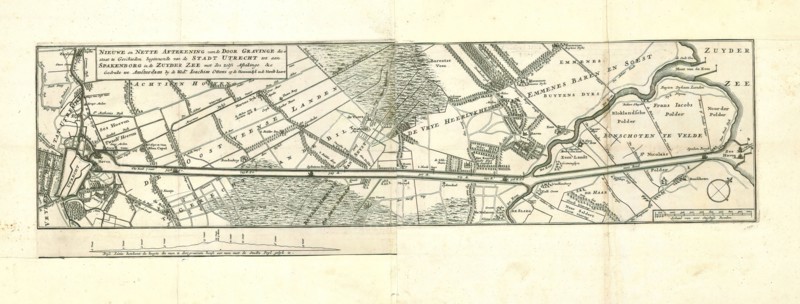 Map, Nieuwe en nette aftekening vande door gravinge die er staat te geschieden beginnende van de stadt Utrecht tot aan Spakenborg in de Zuyder Zee met des zelfs afbakinge &c, Copperplate print