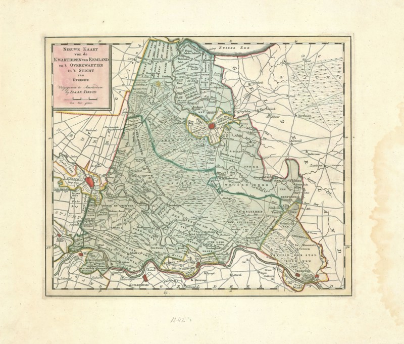 Map, Nieuwe kaart van de kwartieren van Eemland en 't Overkwartier in 't Sticht van Utrecht, Copperplate print