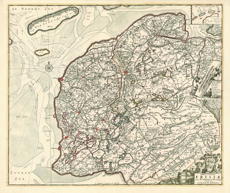 Map, Tabula Comitatus Frisiae, Bernardus Schotanus à Sterringa (c. 1640-1704), Copperplate print