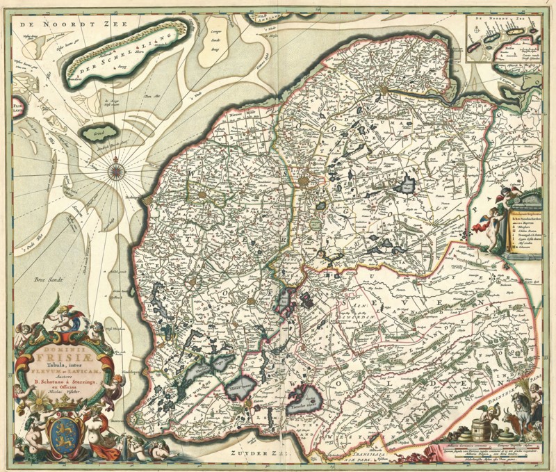 Map, Dominii Frisiae tabula, inter Flevum et Lavicam, Bernardus Schotanus à Sterringa (c. 1640-1704), Copperplate print